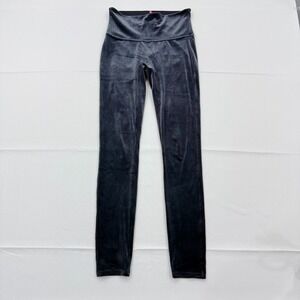 Spanx Ready to Wow Velvet Leggings‎ Womens Medium Shiny Blue Gray Stretch Pants
